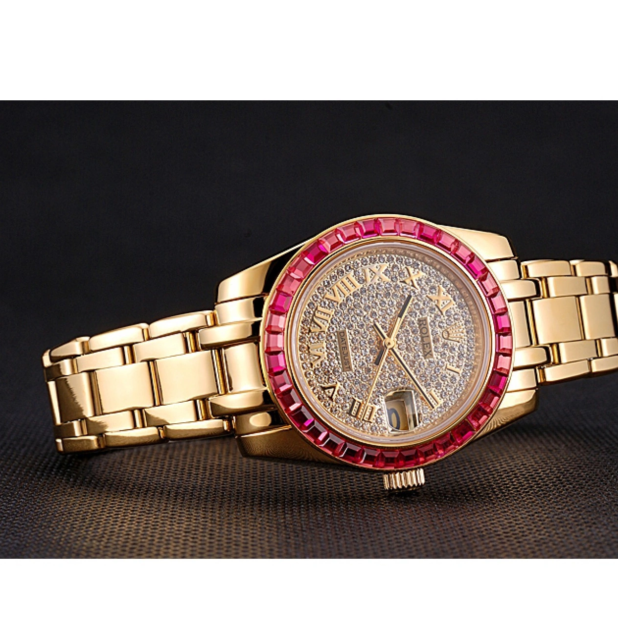 AAA Replica Watches Diamond Pink Bracelet Gold Bezel Dial Case And Rolex 622835 Jewels Datejust 0514